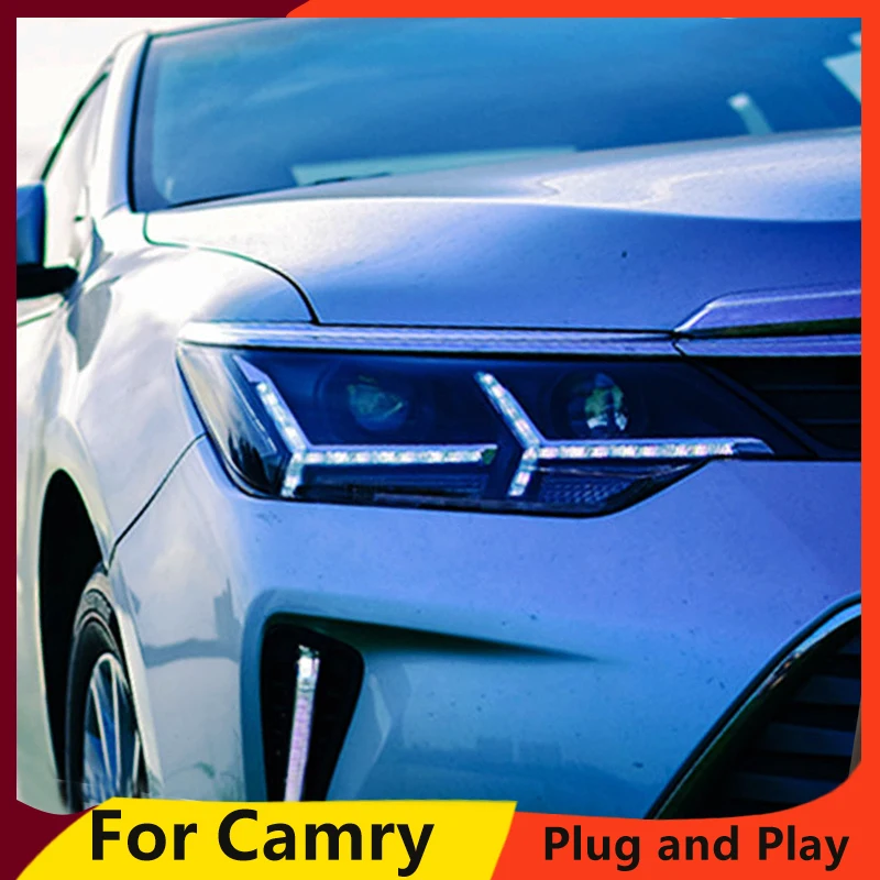 

KOWELL car styling For Toyota Camry 2015 Headlights LED Headlight with FISH BONE Bi-Xenon Lens HID Automobile Accessories