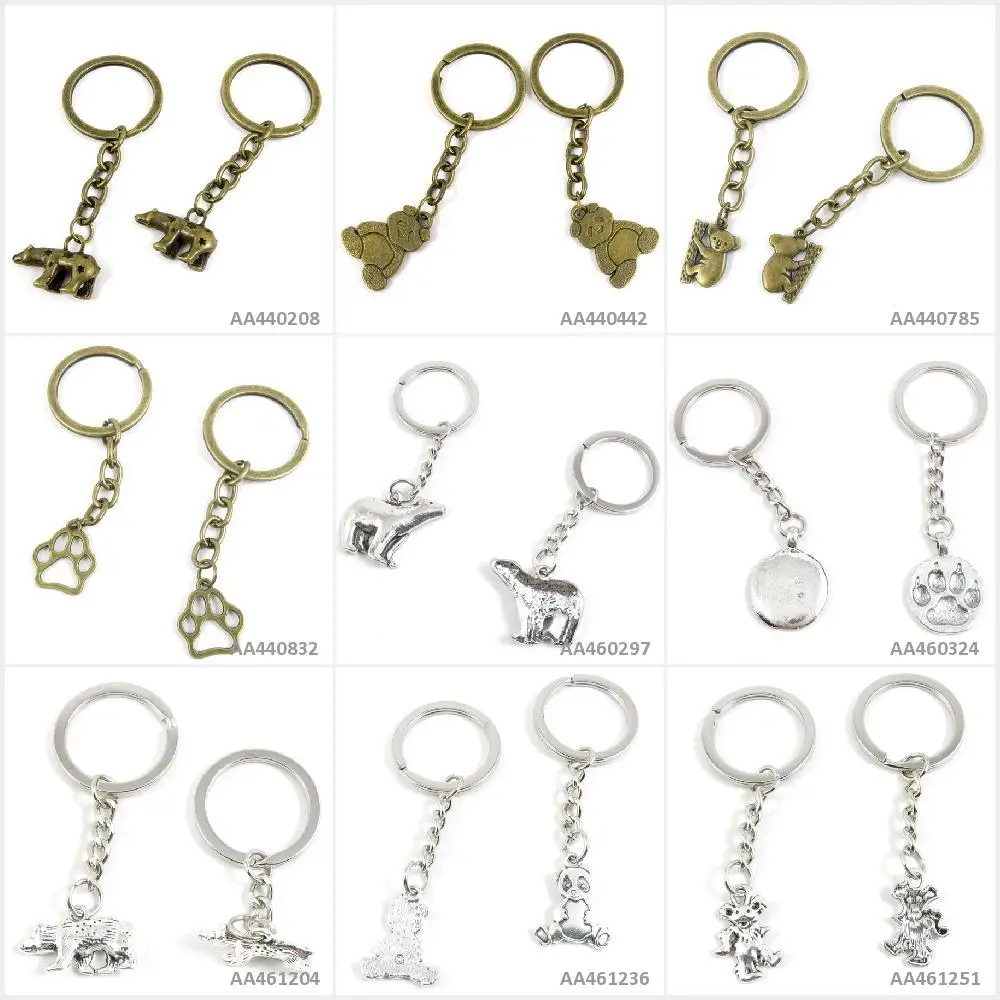

Antique Bronze Silver Tone Keychain Keyring Keytag Bear Winne Mouse Panda Polar Paw Koala Key Chain Ring Tag Jewelry Charms