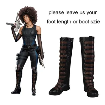 

Deadpool2 Cosplay Neena ThurmanDomino Costume Women Boots Superhero Flat Shoes Custom Made Adults Round Toe Accessories Zipper