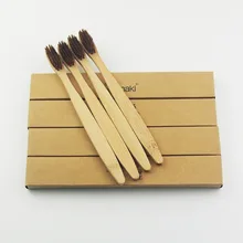 12 шт. коричневый бамбук сделали Зубная щётка дерево Зубная щётка Новинка бамбука мягкой щетиной головчатого бамбуковое волокно деревянной ручкой