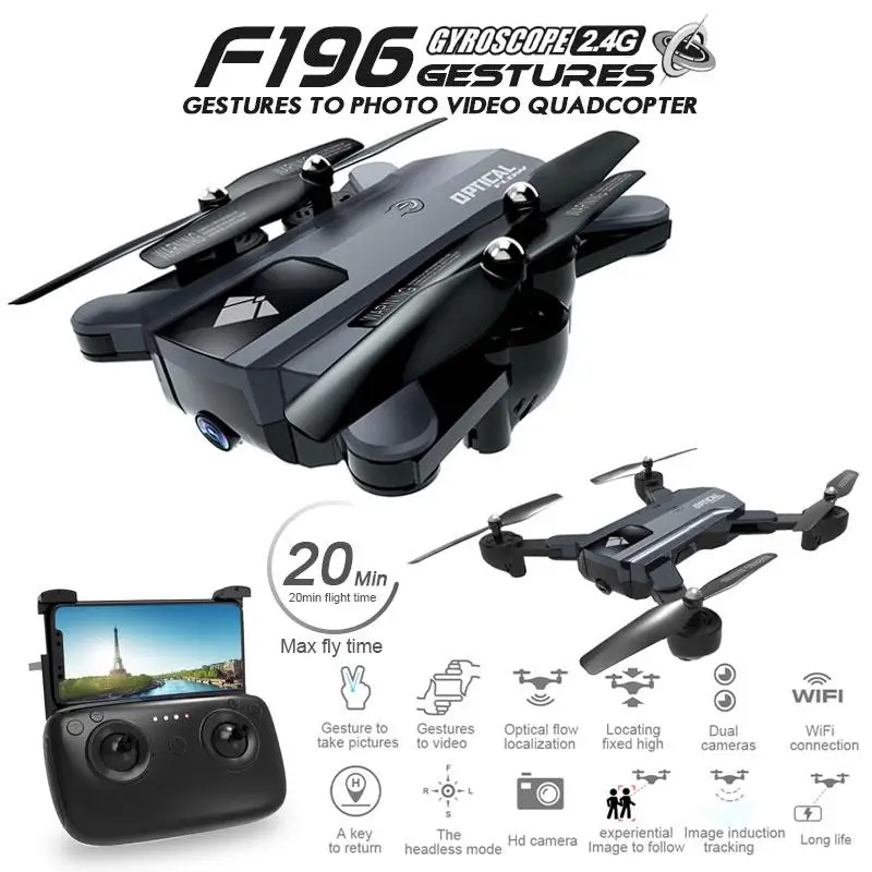 

TPFOCUS F196 Foldable Drone with 2MP HD Camera Optical Flow Dron Gesture Control 20mins Flight Time RC Quadcopter