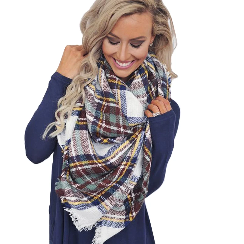Brand Fashion Winter font b Tartan b font Female Scarf Designer Checkered Wool Blend Shawls Hot