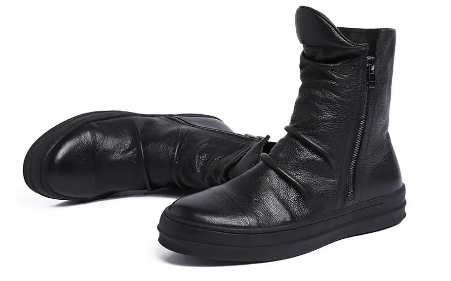 

Fashion men ankle boots platform round toe low heels casual boots leather both side zipper retro boots