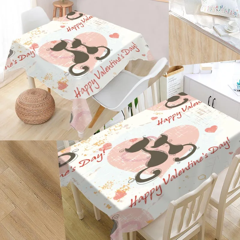 

Custom Cute cat Table Cover Rectangular Home Protection Decoration Elegant Wedding Waterproof Oilproof Tablecloth