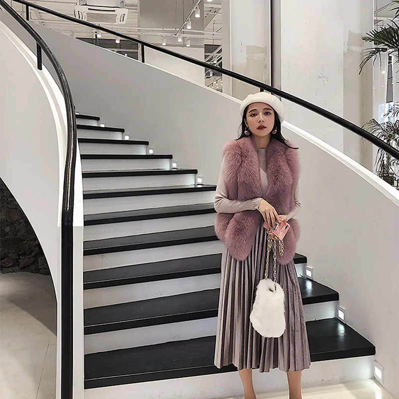 Femmes Light Gray Chaud Zl624 army dark Mode Vêtements Gilet Fourrure Veste Renard Réel Gilets Green Manteau Manteaux D'hiver De white Donna black Fourrures Luxe pink pink Cappotto Élégantes Gray 2018 ivory Purple caramel Wq6SxS4Rn