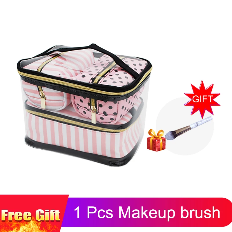 PVC حقيبة مستحضرات تجميل شفافة المرأة الوردي السفر للماء واضح غسل المنظم الحقيبة الجمال حقيبة مستحضرات تجميل اكسسوارات لوازم