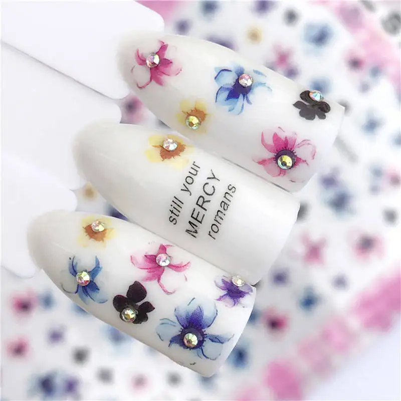 

ZKO 2019 New Nail Art Sticker Blue Petals Designs Nail Art Transfer Stickers 3D Nail Sticker