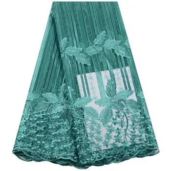 

African Lace Fabric Teal Color Embroidered Nigerian Laces Fabric Bridal High Quality French Tulle Lace Fabric For Women 1430