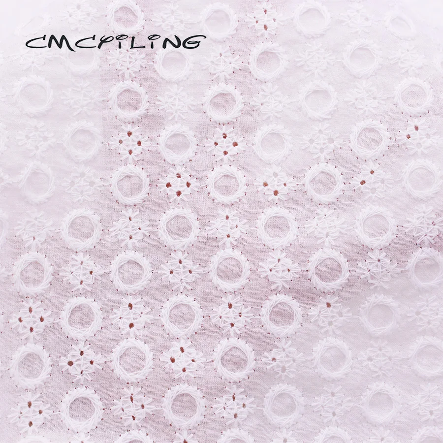 

CMCYILING White Lace Fabric Embroidery Cotton Fabric Embroidered Apparel Tissu For Sewing Skirt Dress Cloth Textiles 50*130cm