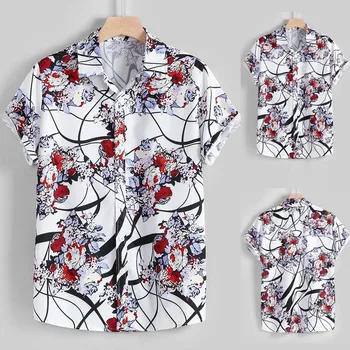

Men's Summer Fashion Casual Lapel Pattern Print Short Sleeve Shirt Top Blouse