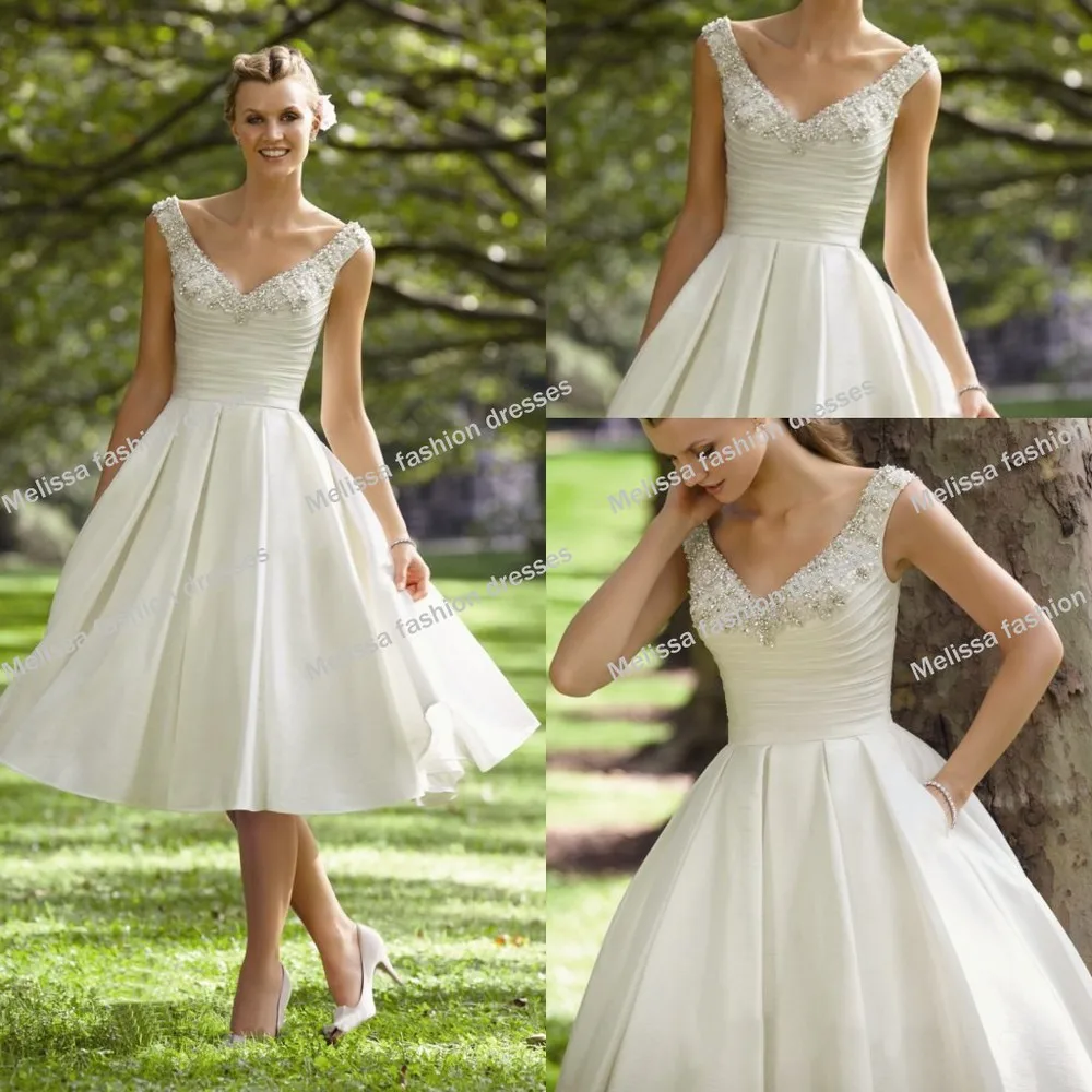 2014 newest new arrival two shoulder V neckline beaded calf length