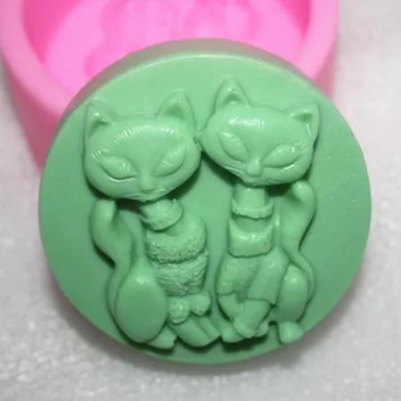 

C324 две кошки ручной работы мыло Плесень мыло Форма торт украшение режим