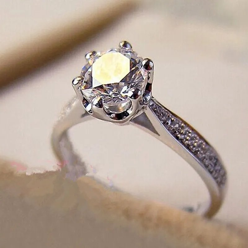 925 anillos Silver Solitaire Ring Wedding Band Women Micro Pave Cubic