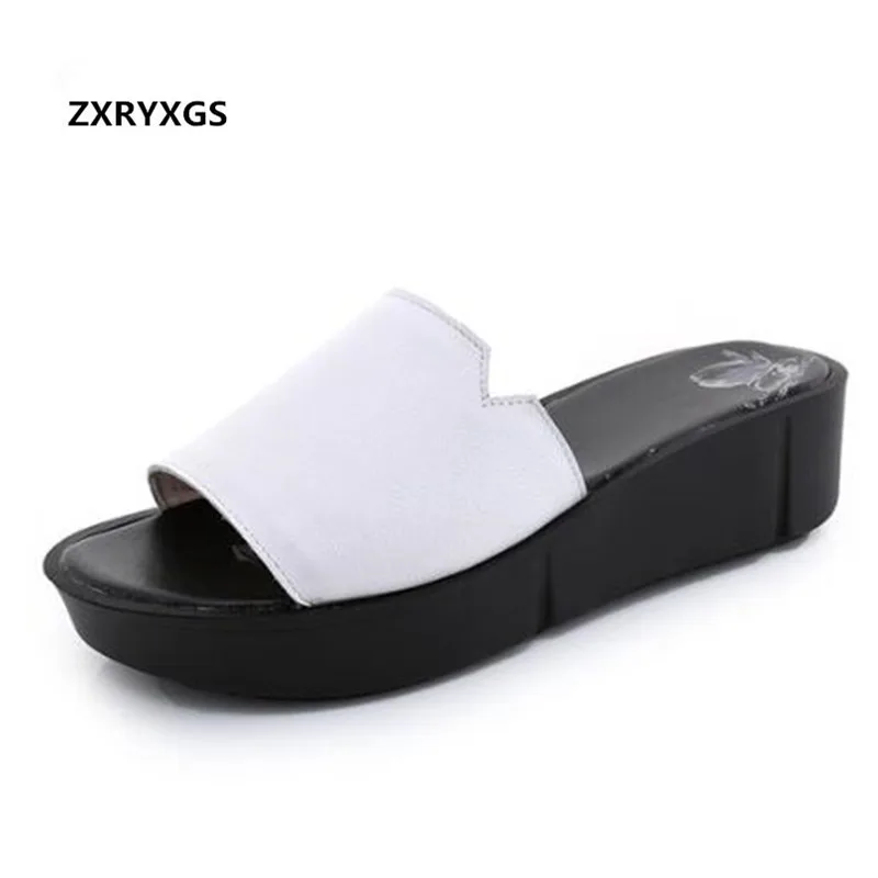 

ZXRYXGS Brand Sandals Cowhide and Matte Leather Platform Shoes Woman Sandals Slippers Large Size Casual Shoes Summer Sandals