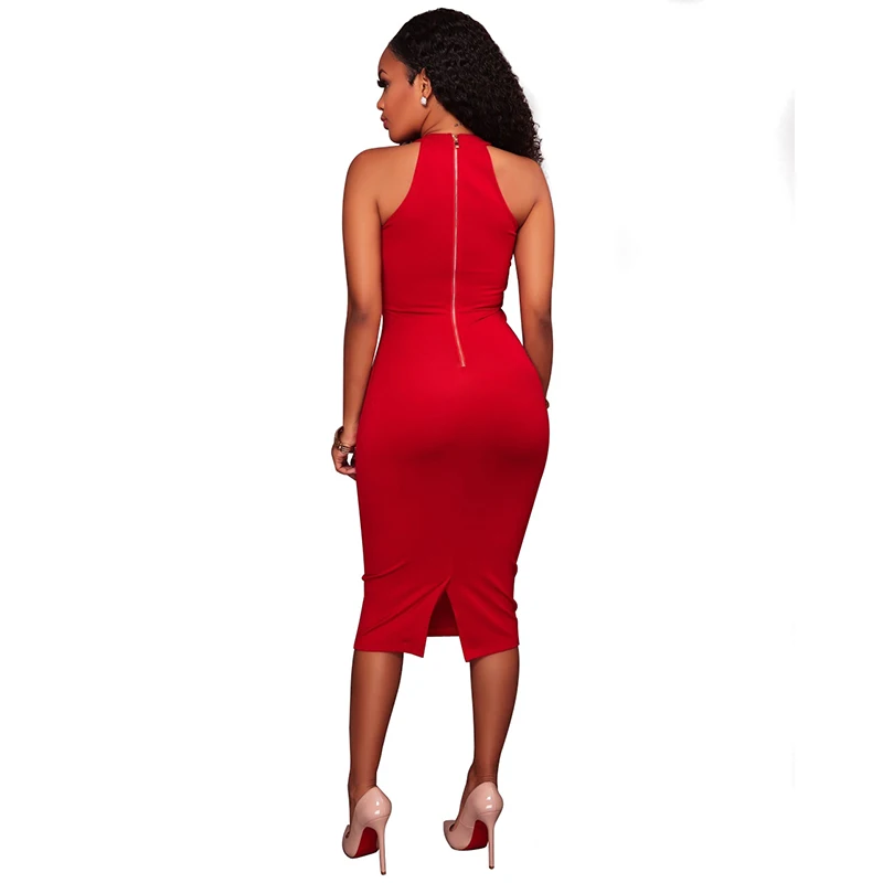 Dower Me Elegant Winter Party Women Bandage Bodycon Halter Midi Vestido Robe De Soiree Sexy Sleeveless Off Shoulder Club Dresses (5)