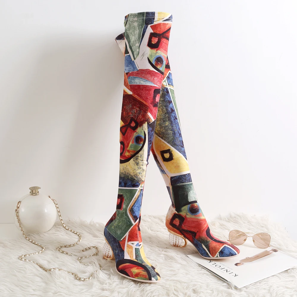 Mcacchi/женские осенне-зимние сапоги до бедра женские ботфорты на высоком каблуке, ботильоны женская обувь на прозрачном каблуке, размер 34-43
