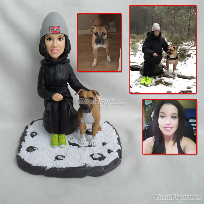 

girl with pet dog figurine cake topper birthday figure wedding cake polymer clay dog mini statue handmade chinese cake toppers