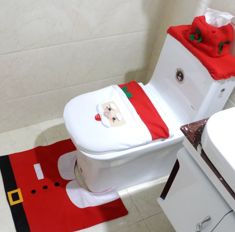 10Sets Toilet Foot Pad Seat Cover Cap Christmas Decorations Santa and Rug Bathroom Accessory Claus | Дом и сад