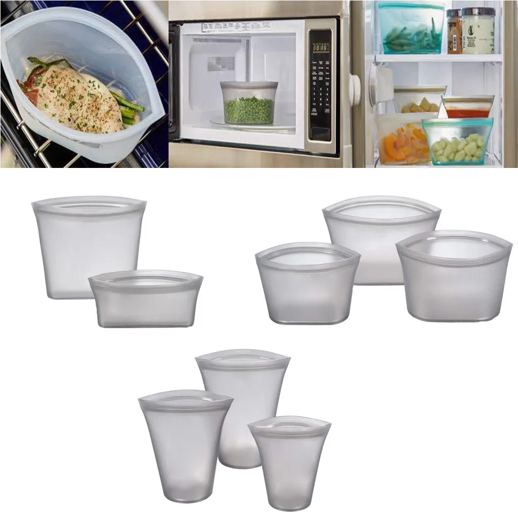 

8 x Reusable Silicone Food Storage Bags Set Zip Leakproof Container Stand Up Bag Silicone Zip Pocket Storage Bag accessories