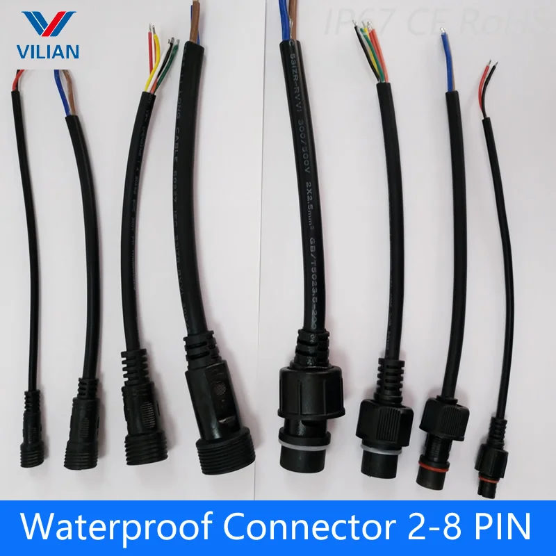 5 пар водонепроницаемый разъем ток 4A/6A 2 pin/3 pin/4 pin с проводным кабелем IP67 штекер «Мама-папа» 0,5/0,75(мм2