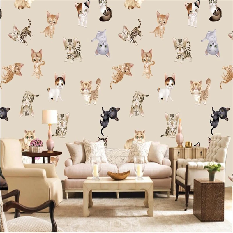 

Customize Animal Wallpaper Cartoon Kitten 3d Wall Paper Environment Friendly Study Kitchen TV Background Wallpaper Girl Bedroom