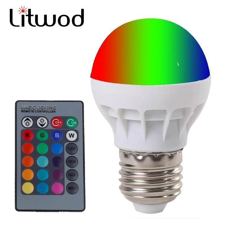 Litwod Z15 E27 LED RGB волшебная лампа 3 Вт AC85-265V 220 В Светодиодный прожектор + Ir-afstandsbediening
