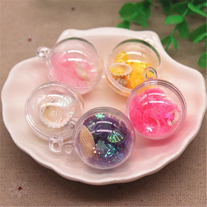 

5pcs 3cm Clear Plastic Openable Ball with Shiny Sequin Seashell DIY Christmas Tree Decorations/Jewelry Pendant