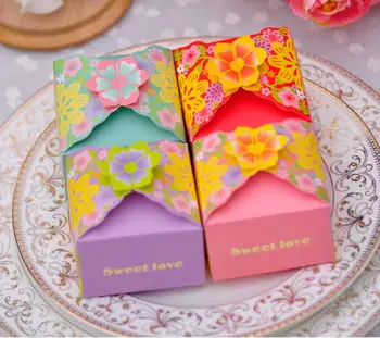 

Free shipping 100pcs/lot Flower Candy Box Wedding Favor Chinese Style 4 Color Option