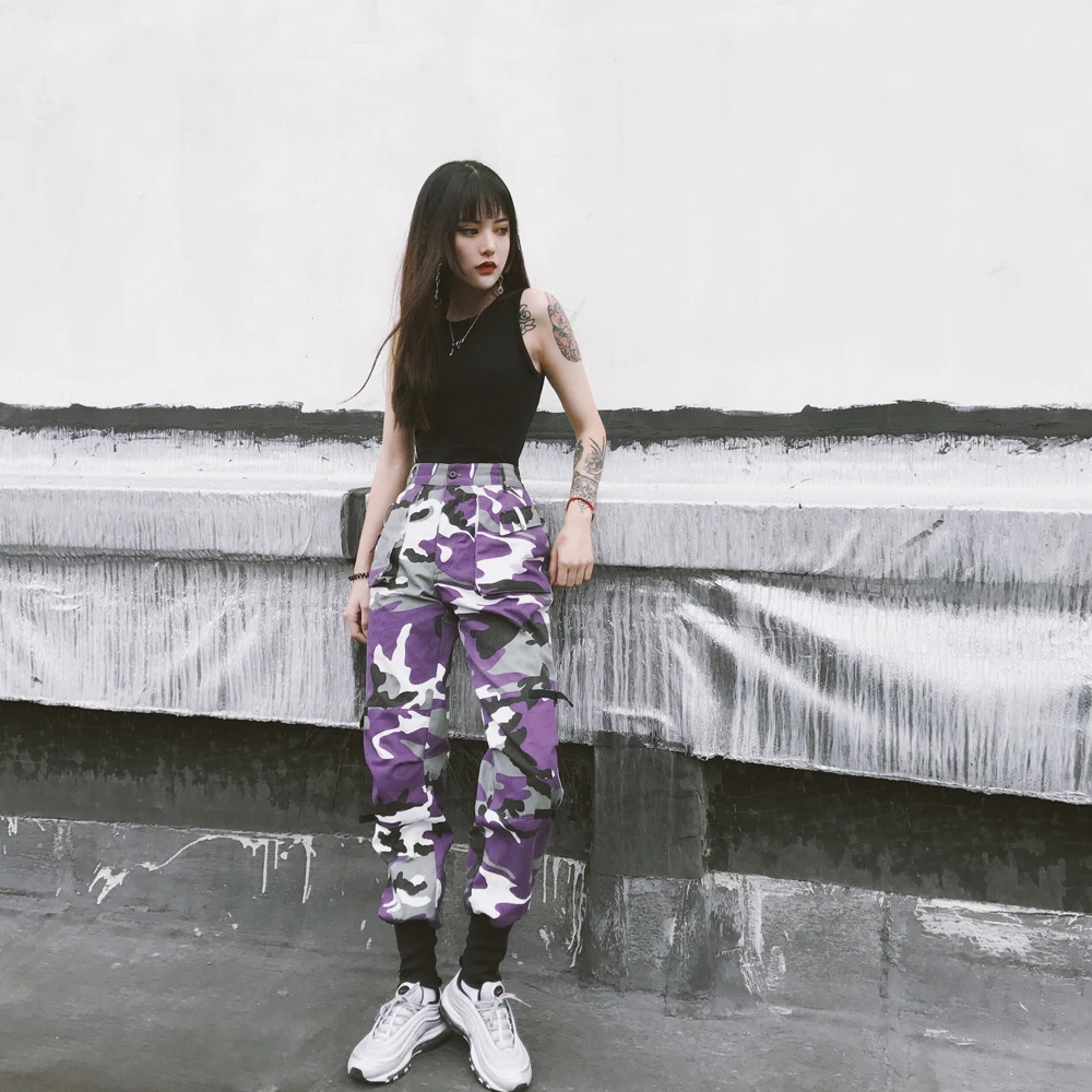 purple camo pants outfit