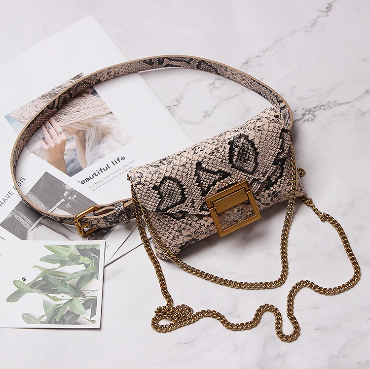 Fanny Pack цепи поясная сумка с животным принтом Змеиный поясная сумка для женщин Элитный бренд кожа 2018 Новый высокое качество Прямая доставка