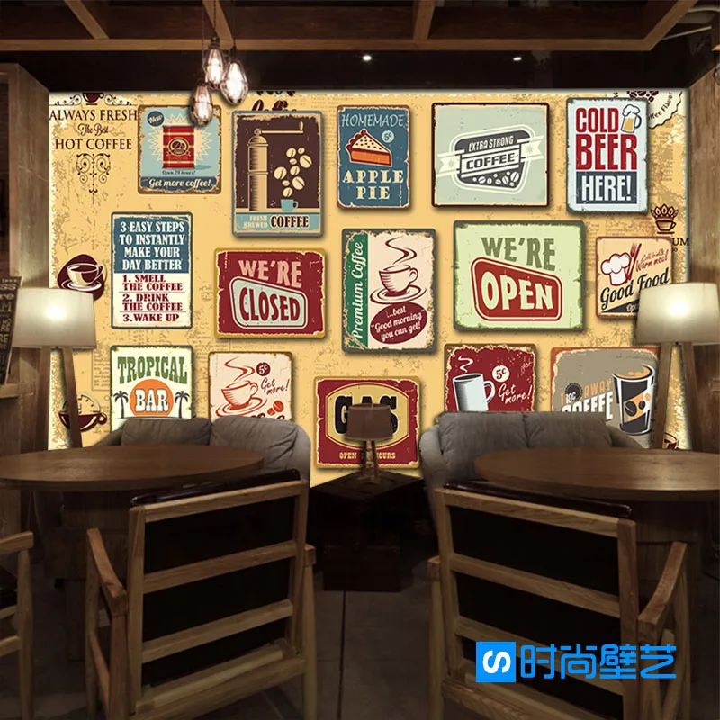 

Free Shipping Retro creative wallpaper restaurant lounge bar coffee shop background European coffee label puzzle wallpaper mural