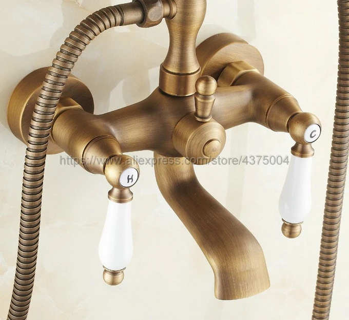 Antique Brass Tub Faucet Ceramic Handle & Handheld Shower Head Faucet Bathtub faucet set shower faucet set Ntf157