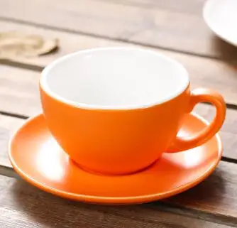 150 мл Толстая керамическая кофейная чашка с блюдцем для плоского белого цвета - Цвет: matte orange