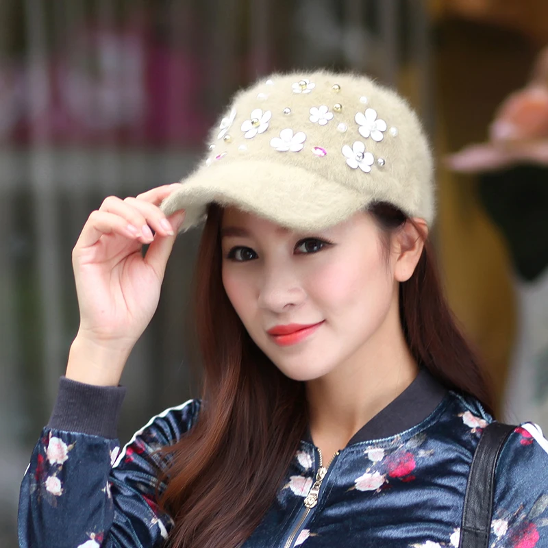 Retail new hat Han edition tide female cap Lovely rabbit fur baseball qiu dong the day ladies fashion free shipping | Аксессуары для