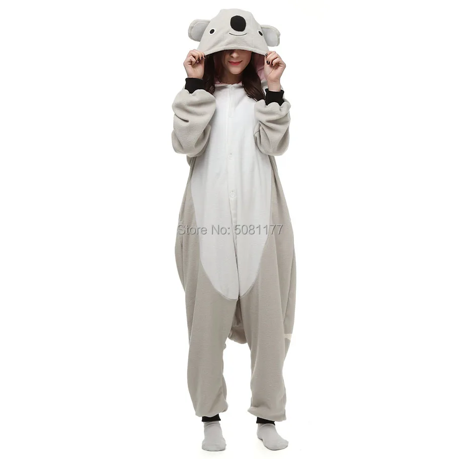 

Grey Koala Kigurumi Onesie pajama Animal Cartoon Sleepwear for Adult Halloween Cosplay Suit