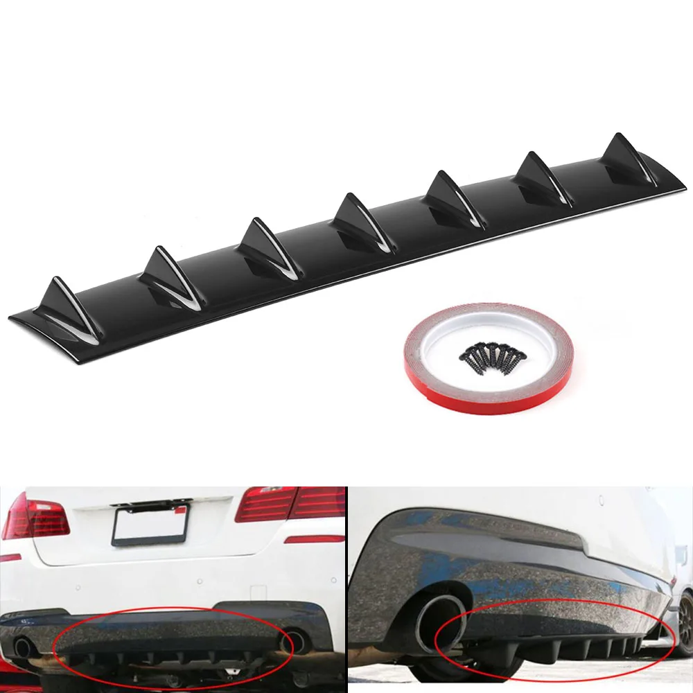 ABS Plastic Universal Black Rear Bumper Lip Chassis Diffuser Spoiler 7 Fin Shark Fin Style