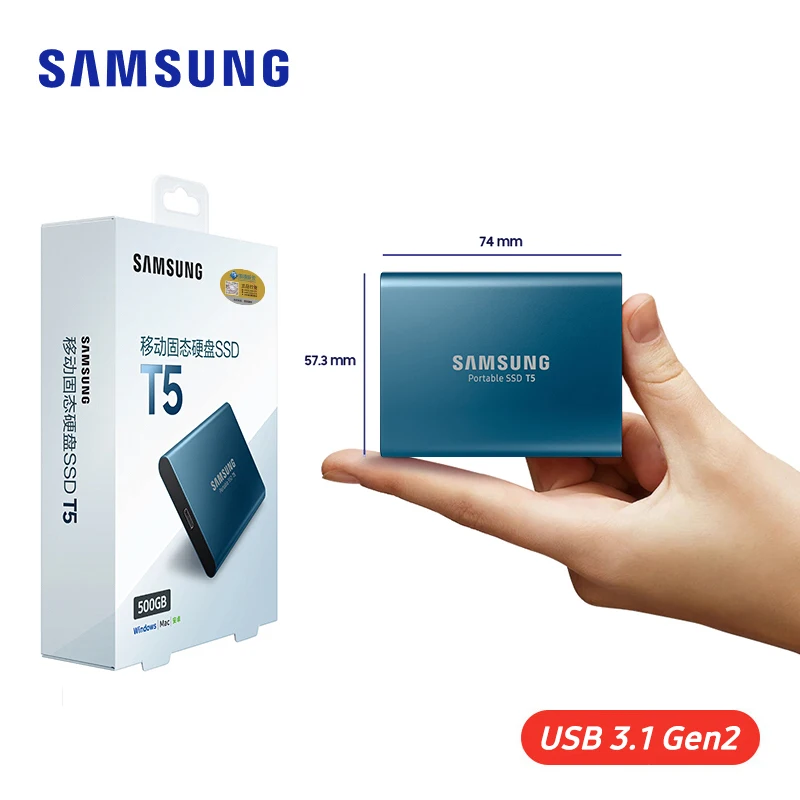 SAMSUNG T5 Портативный SSD 250 ГБ 500 1 ТБ 2 ТБ USB3.1 внешний твердотельный накопитель USB 3,1 Gen2 жесткий диск ssd HDD диски для ноутбуков планшет