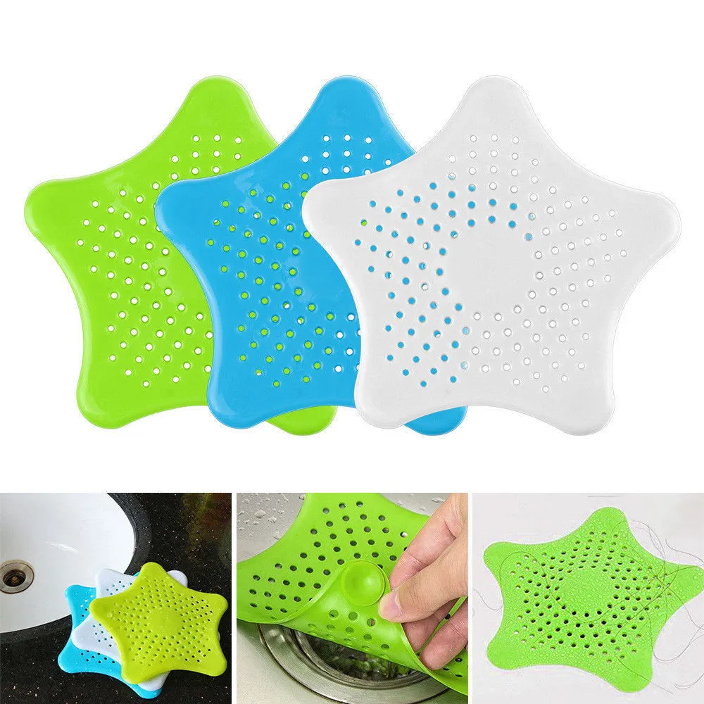 

2 PC Star Sink Drain Strainer Hair Catchers Rubber Shower Bathtub Floor Filter Silicone Bathroom Kitchen Cute Deodorant Plug Red
