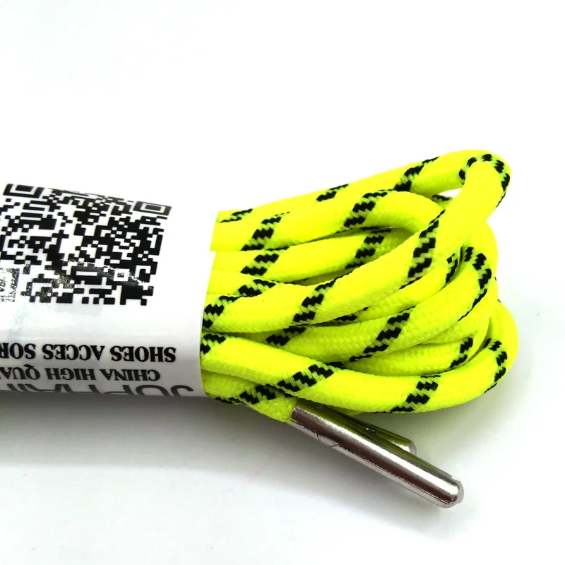 1-12Pair Fluorescent Yellow Black Outdoor Sport Round Shoelaces Shoe Lace Boot Athletic Unisex Rope Athletic Metal Head Shoelace