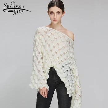 

Autumn Sexy Slash Neck Hollow Sweater Women Clothes Long Sleeve Women Sweater Plus Size Losse Solid White Sweater Tops 1111 40