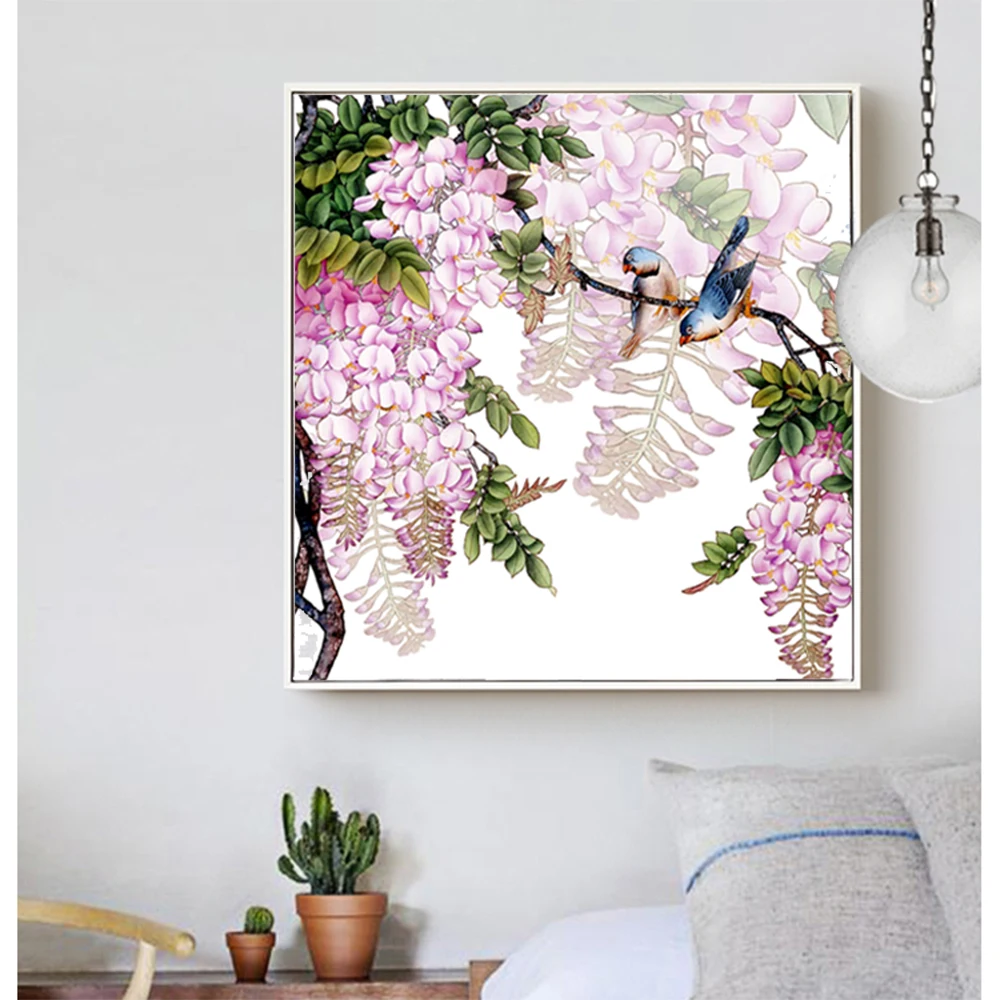 

Canvas Art Print Painting Abstract Flowers And Birds Decorative Painting Poster Wall Art Picture For Home Decoration Unframed