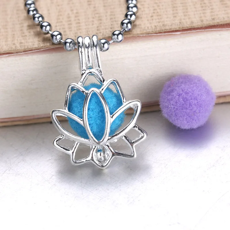 

6pcs 4 colors Lotus of life Aroma Diffuser Necklace Perfume Essential Oil Diffuser Aromatherapy Pendant Necklace Pearl cage