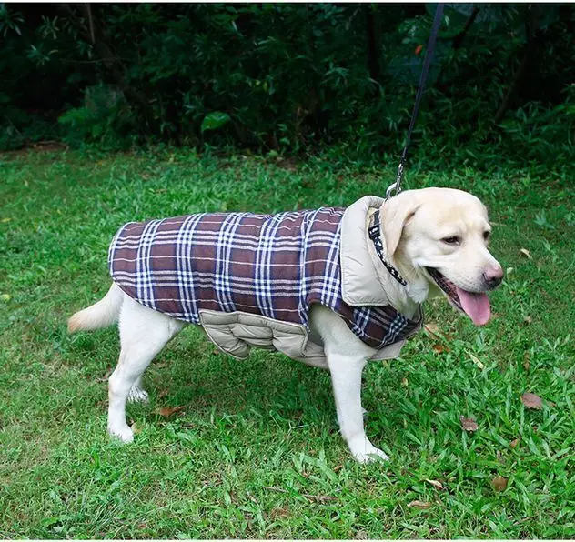 Теплая Двусторонняя клетчатая куртка для питомца собак, одеяло, одежда для зимы, водонепроницаемый дождевик, одежда для маленьких и больших собак - Цвет: Бургундия