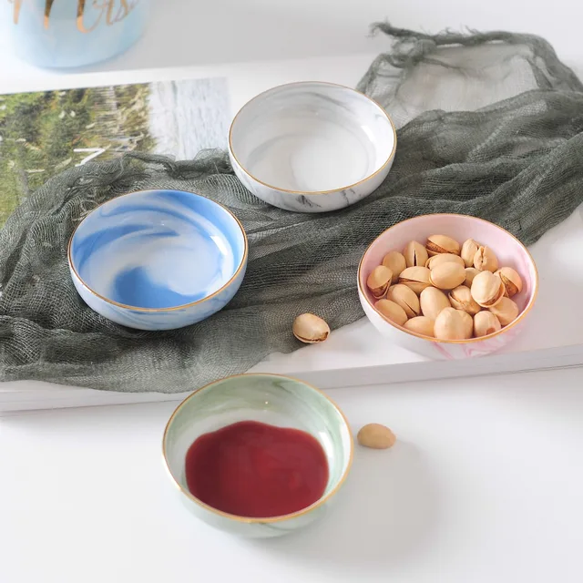 Chic Luxury Ceramic Bowl Gray Blue Pink Green Bowls Baby Adult Dish Soy Fruit Food Feeding Bowl Anniversary Gift Tableware 1PCS 2
