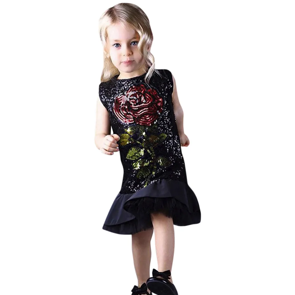 2018 New Summer Style Beautiful Baby Girls Infant Kids Dress Girl Sundress Sequins Flower Clothes Princess dropshipping | Детская одежда