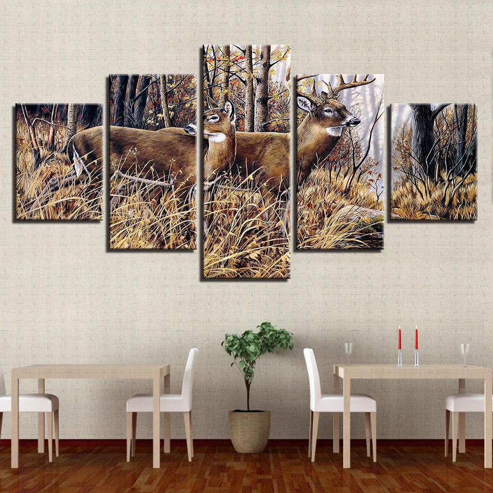 Canvas Wall Art Pictures Home Decor 5 Pieces Forest Animal Deers