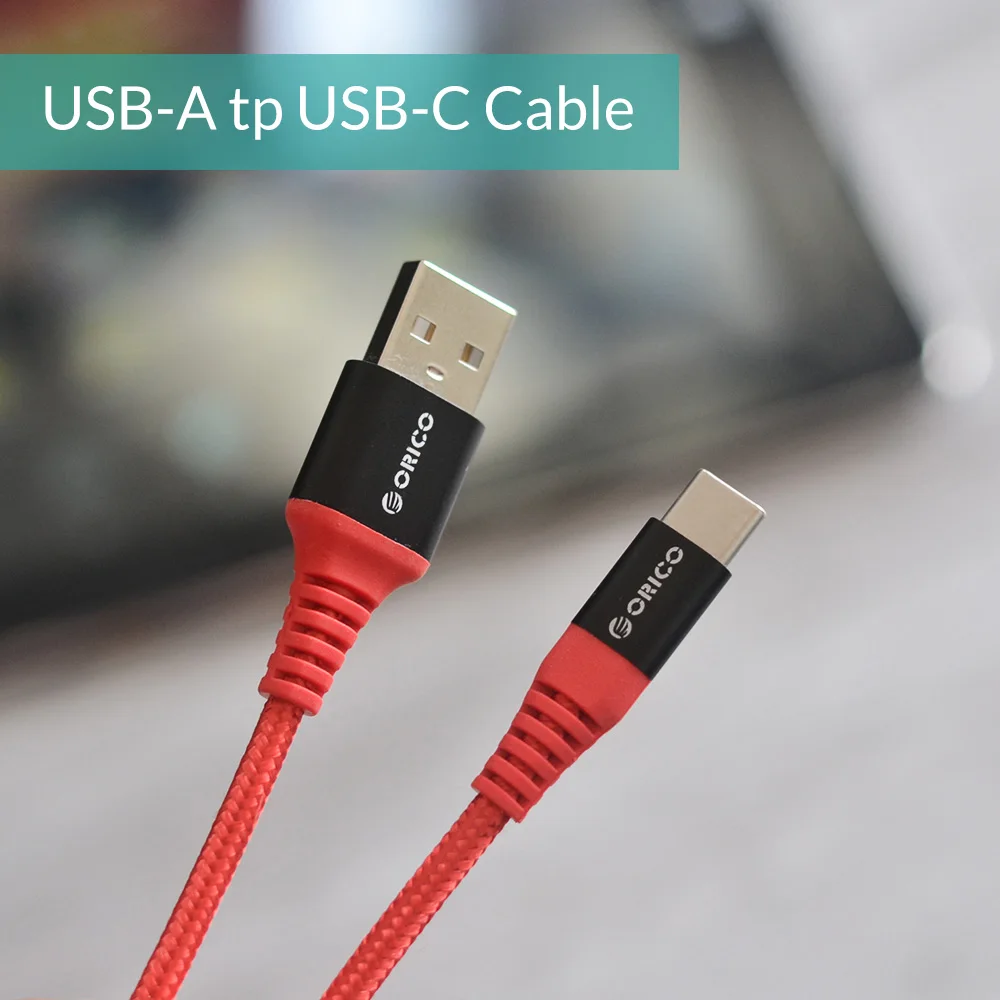 Кабель ORICO type-C-USB-A, 1 м/3 фута, зарядный шнур, USB-C, кабель для синхронизации данных, макс. 3 А, для смартфона, планшета, материя, черный/красный