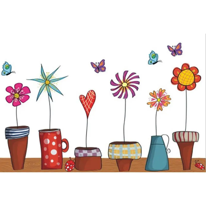 Cute Flower Wall Sticker Kitchen Window Sticker Butterfies Wall Stickers Home Decor Bathroom Vinyl Wall Decals Kids Rooms Decor