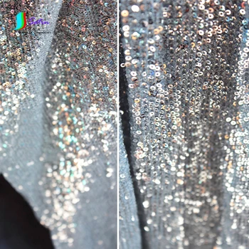 

New Encryption Silver Sequins Small Flash Symphony Laser Fabric Fish Scale Mesh Embroidery Beads Design Clothing Fabrics A0321F