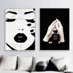 Стены Книги по искусству холст картины черный, белый цвет акварель девушка руки духи Nordic Плакаты и отпечатки Стены картинки для Декор в